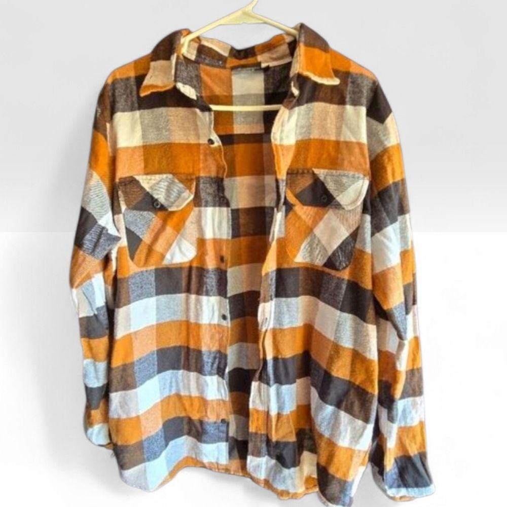 Aaliyah Flannel Button Up Shirt Brown Black White R&B Princess large